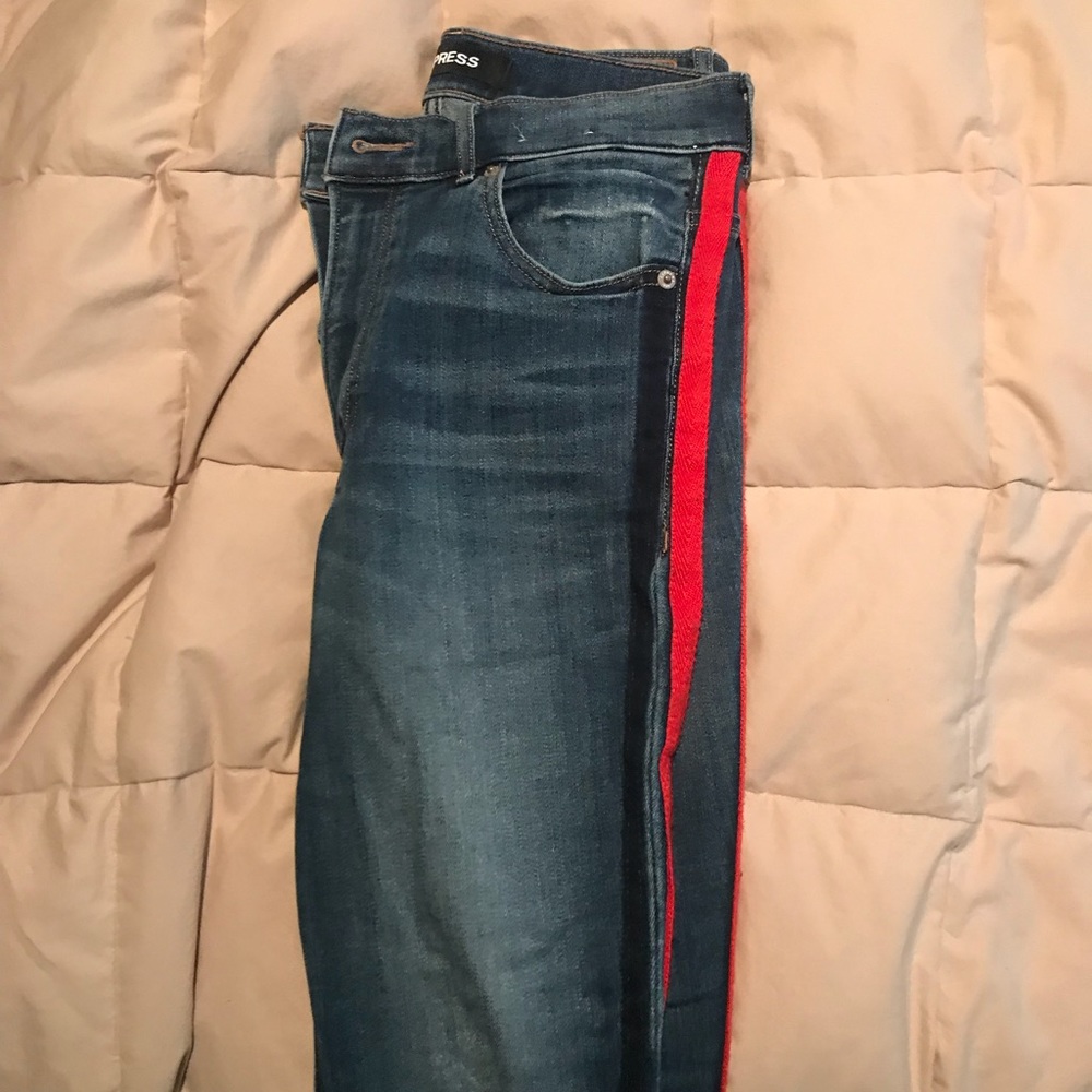 Express High Waisted Red Striped Stretch Jean